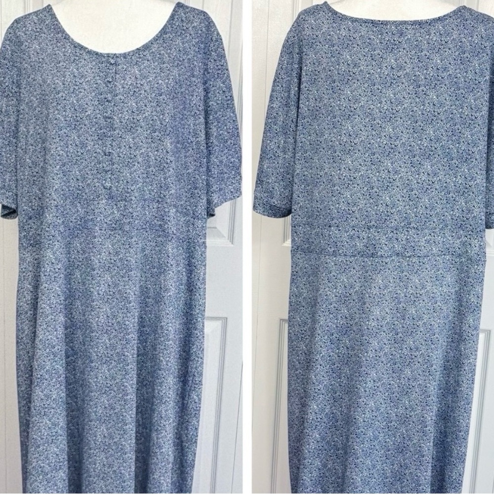 CJ Banks Blue Micro-Print Scoop Neck Midi Dress